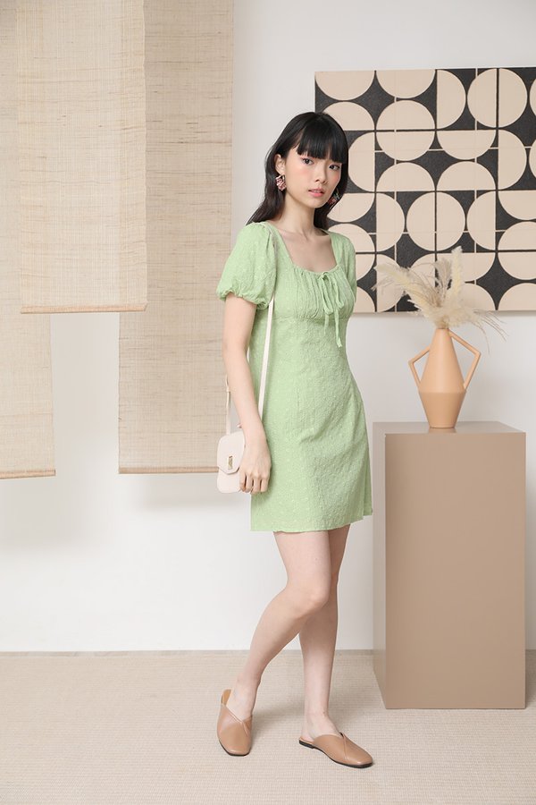 The Sweetest Green Shirred Eyelet Broderie Dress