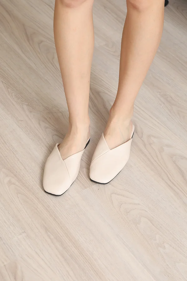 Simple Meets Sumptuous Slip On Mules Cream