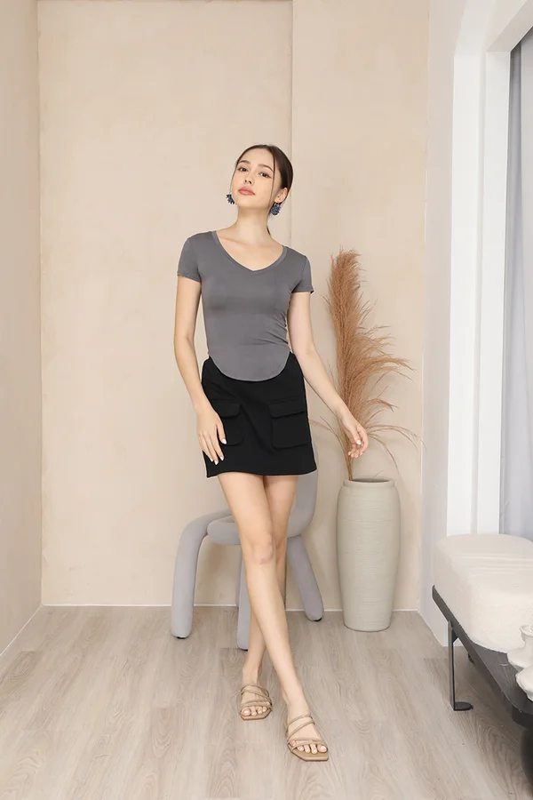 Essential As Ever Curve Hem Tee Dark Grey