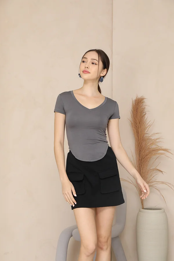 Essential As Ever Curve Hem Tee Dark Grey