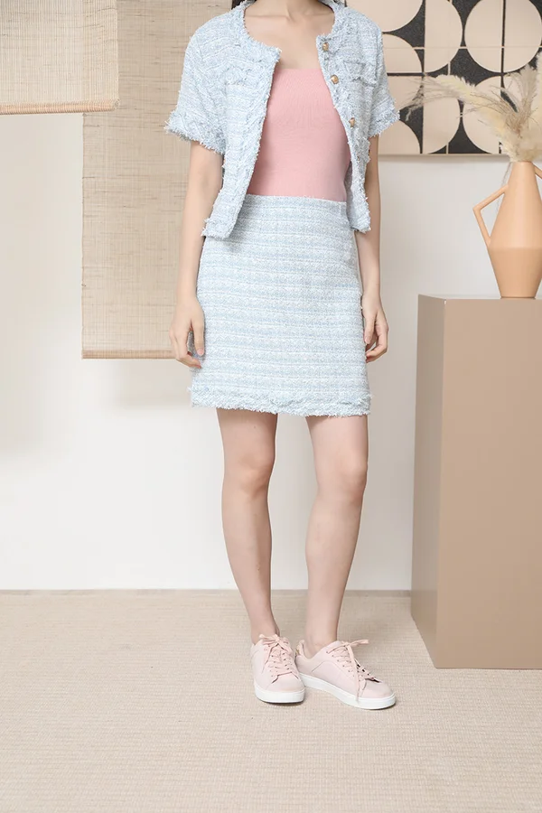 Tweed in Tandem Fringe Trims Skirt Blue