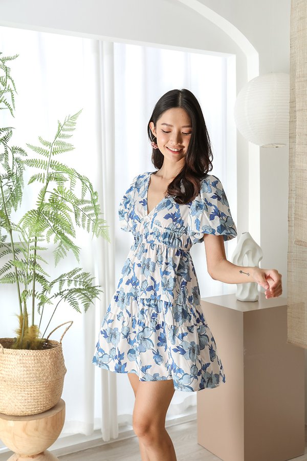 Blossoming Blue Breeze Bubbled Smock Dress