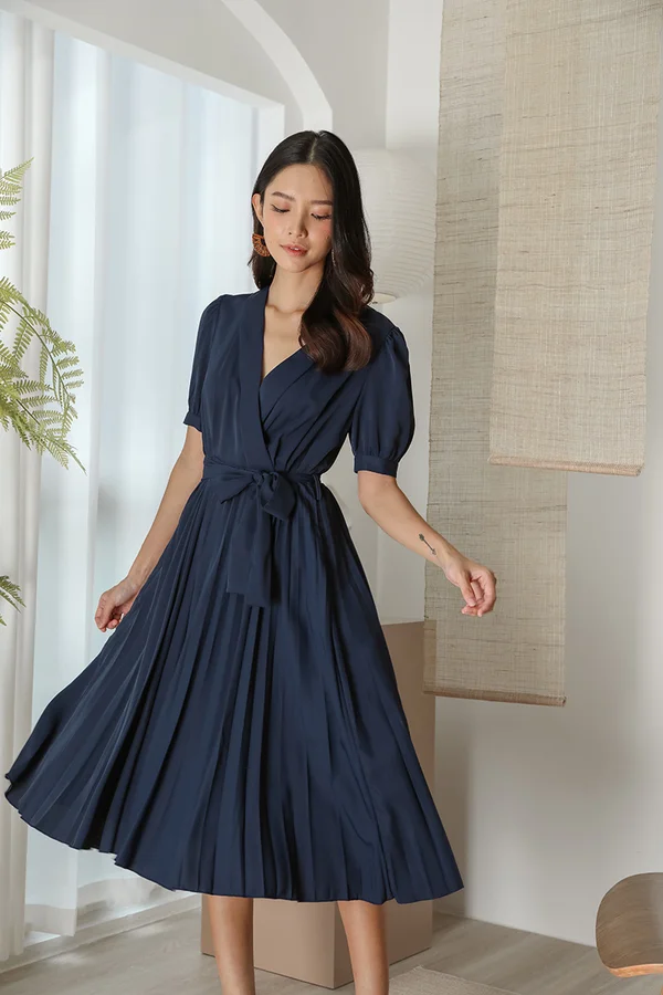 Pleatfully Yours Shawl Collar Midi Dress