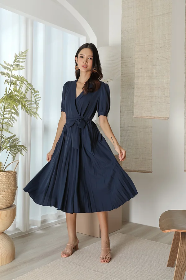 Pleatfully Yours Shawl Collar Midi Dress
