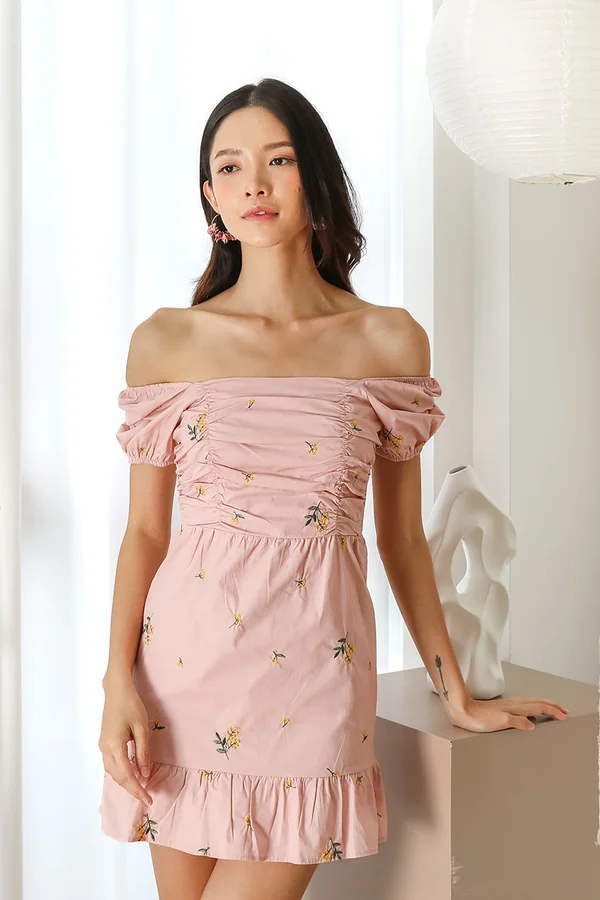 Ruching for Keeps Broderie Dress Pink