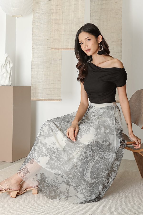 The Toile Story Printed Pleated Maxi Skirt Black