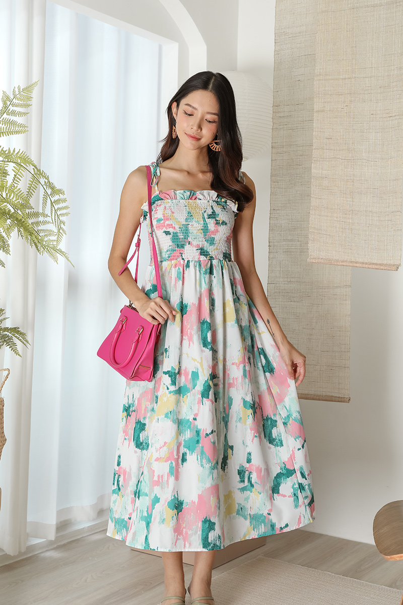 Smocked Frill Bandeau Floral Print Mini Dress main image 1
