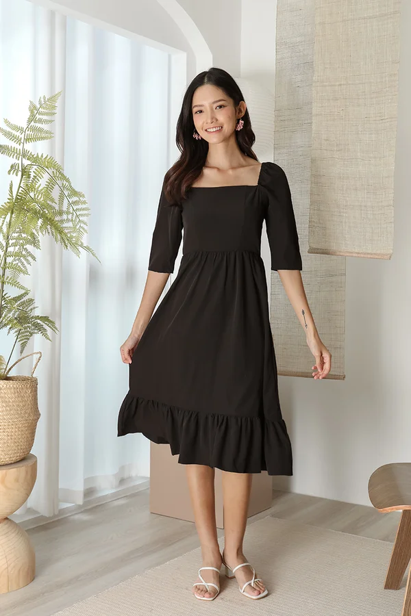 Set Your Sights and Swish Ruffle Midi Dress