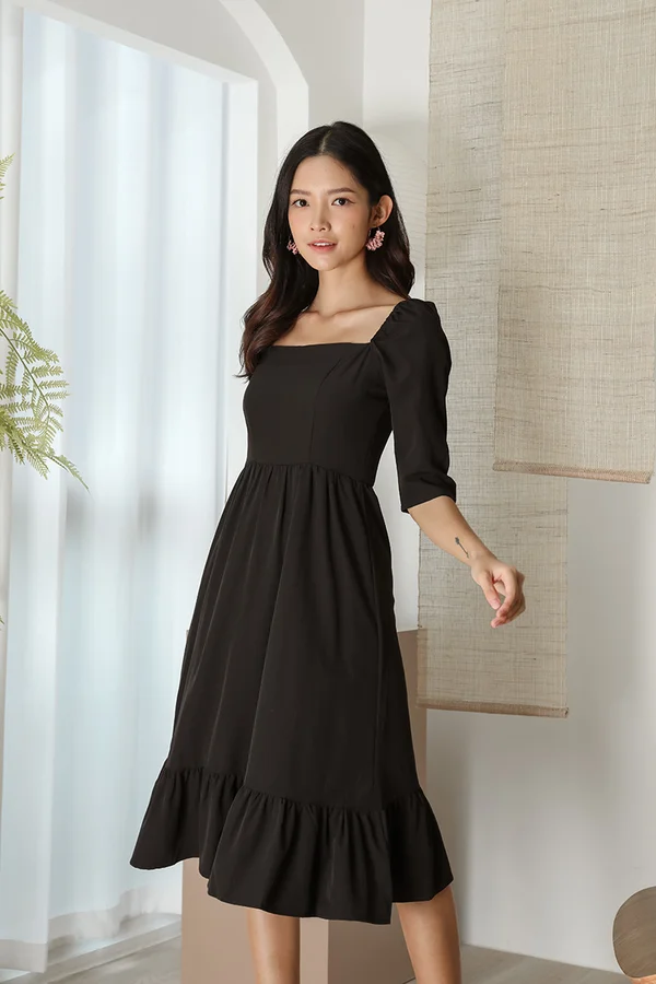 Set Your Sights and Swish Ruffle Midi Dress