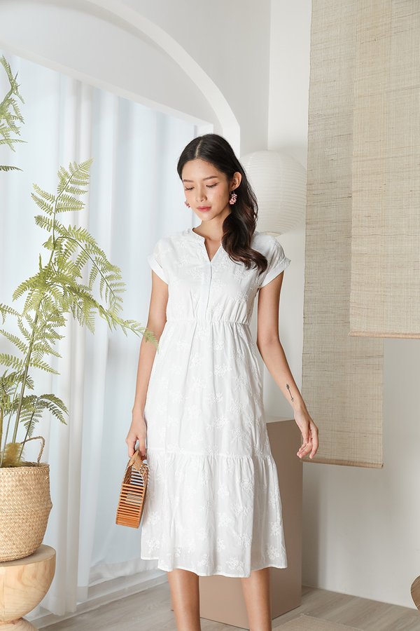 Fabrique Romantique Broderie Dropwaist Midi Dress White
