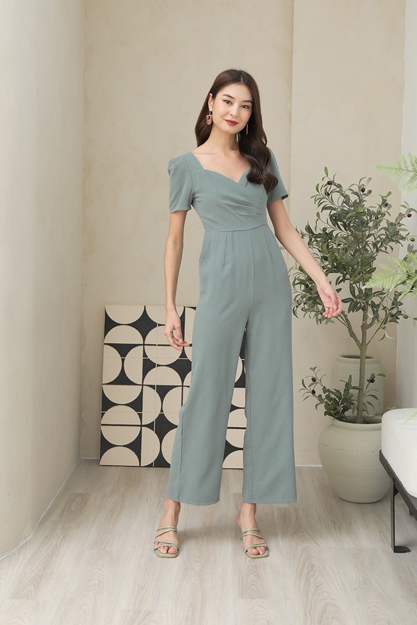 Self-Starter Sartorial Wrap Jumpsuit Sage Green