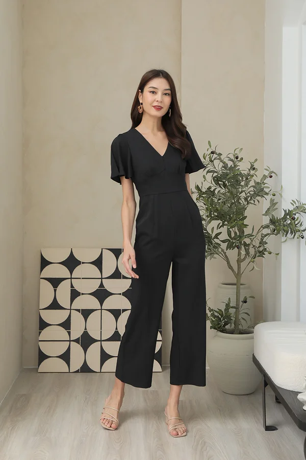 Sartorially Sound Flutter Sleeve Jumpsuit Black