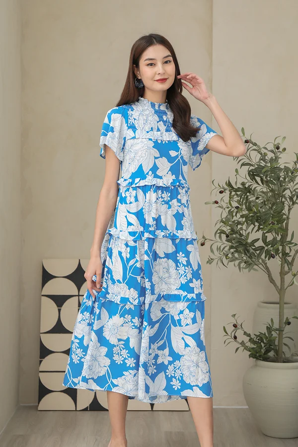 Botanica Graphica Florals Tier Midi Dress