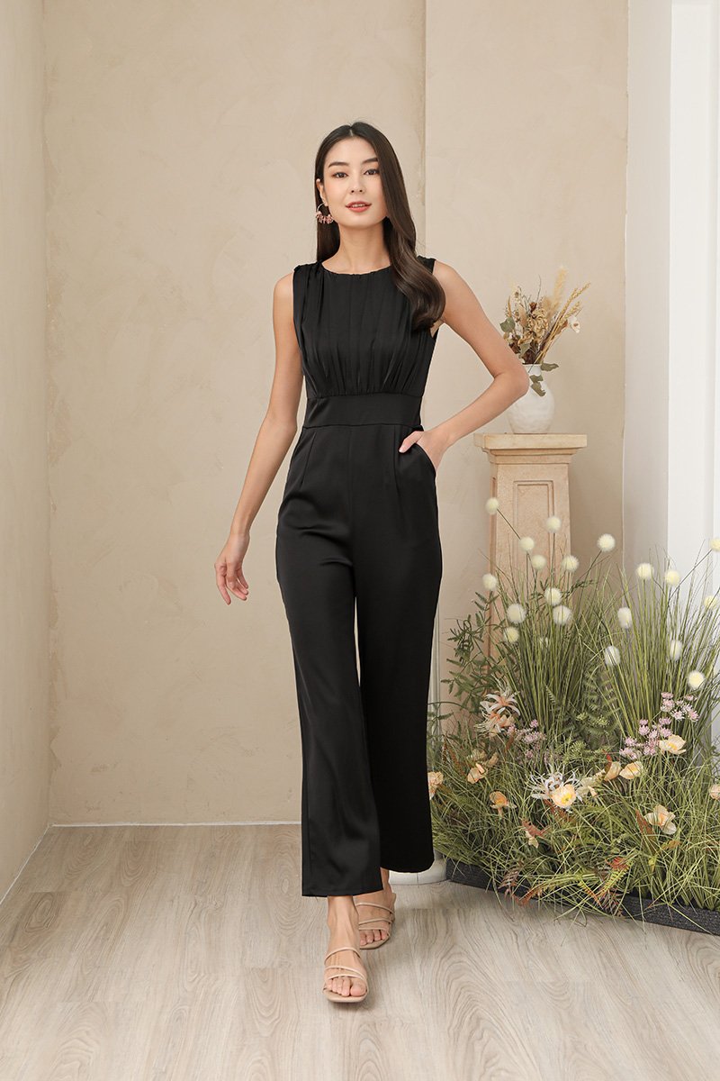High Voltage Glamour Shirs Jumpsuit Black | lechicsg