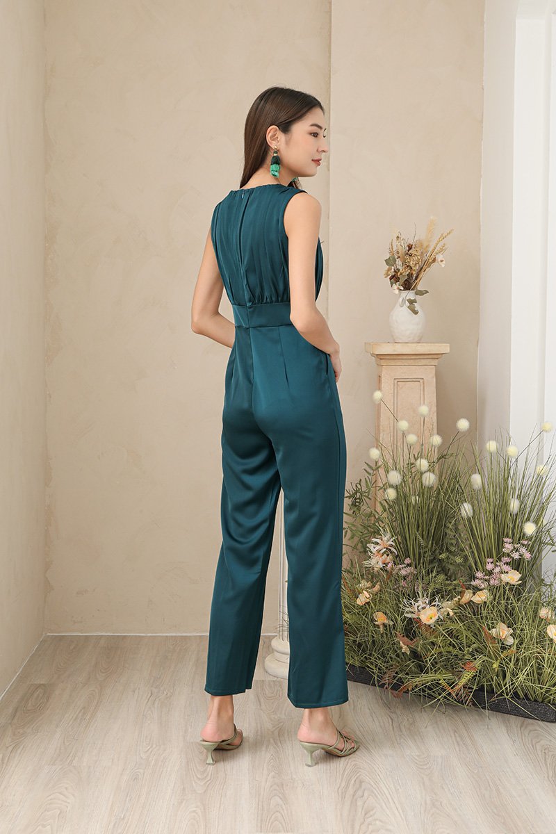 High Voltage Glamour Shirs Jumpsuit Forest Green | lechicsg