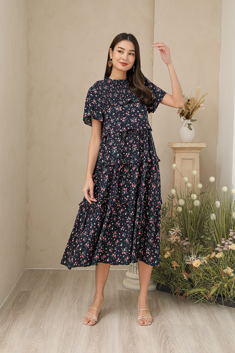 BURNISHED BOTANICA WOVEN MIDI DRESS