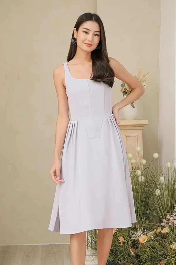 Pleated Poster Child Corset Seams Midi Dress Lilac
