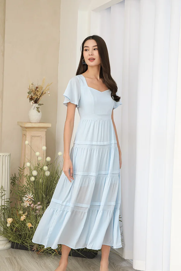 Tier Threaded Goodness Midi Dress Blue