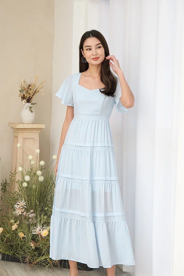 Tier Threaded Goodness Midi Dress Blue