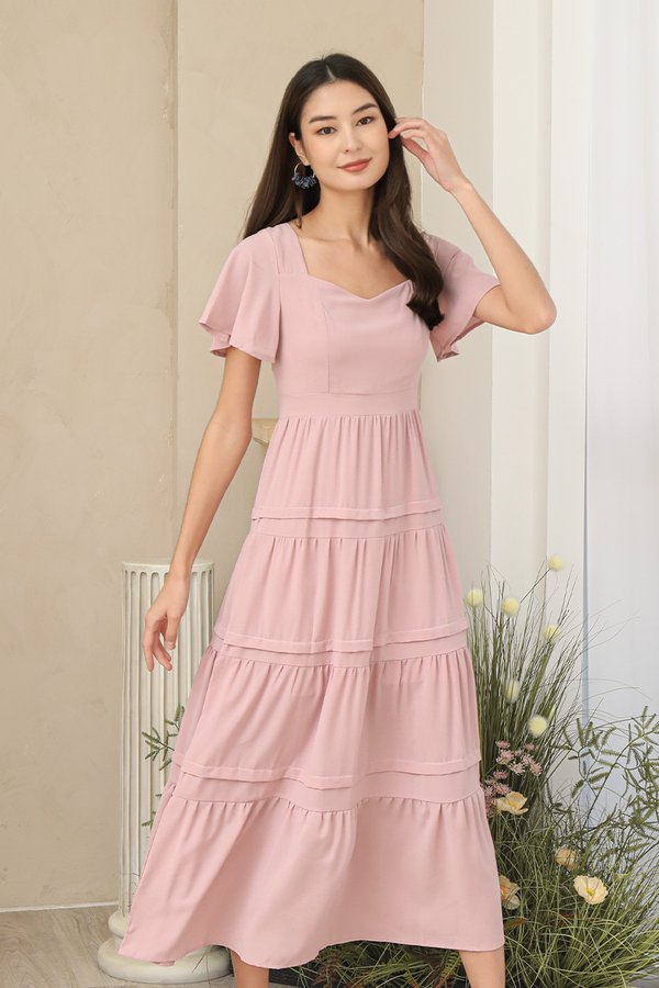 Tier Threaded Goodness Midi Dress Pink