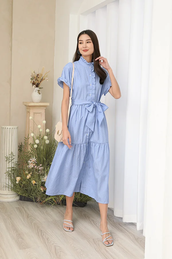Stripes Solidarity Ruffles Tier Maxi Dress