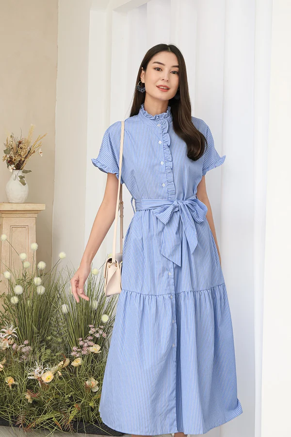 Stripes Solidarity Ruffles Tier Maxi Dress