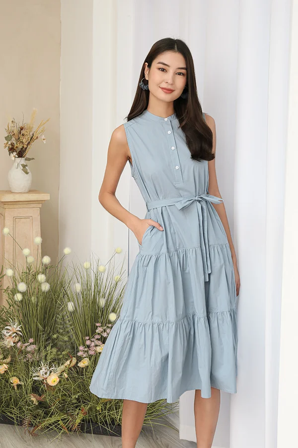 Beachcombing Blues Tier Button Shirt Dress