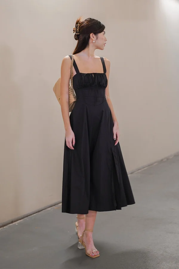 Solid Santorini Skies Laceup Back Midi Dress Black