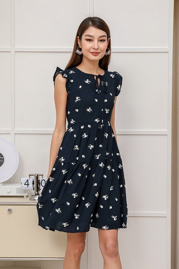 Cloudlike Broderie Tier Dress Navy Blue