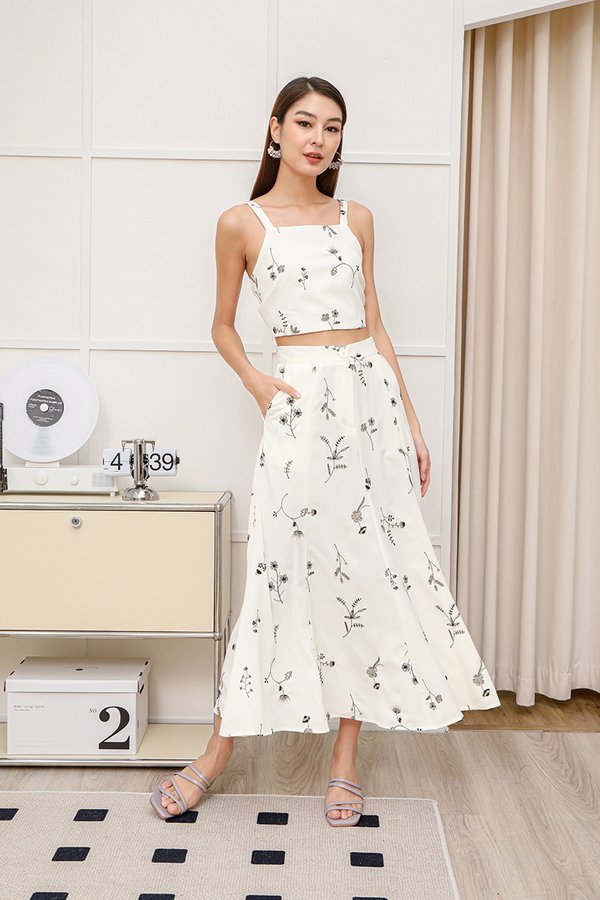 Sketched Sceneries Illustrated Embroidery Midi Skirt