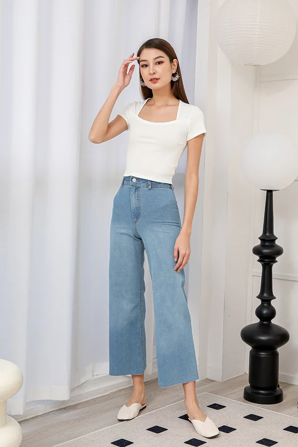 Reason to Strut Wide Leg Denim Culottes Midwash