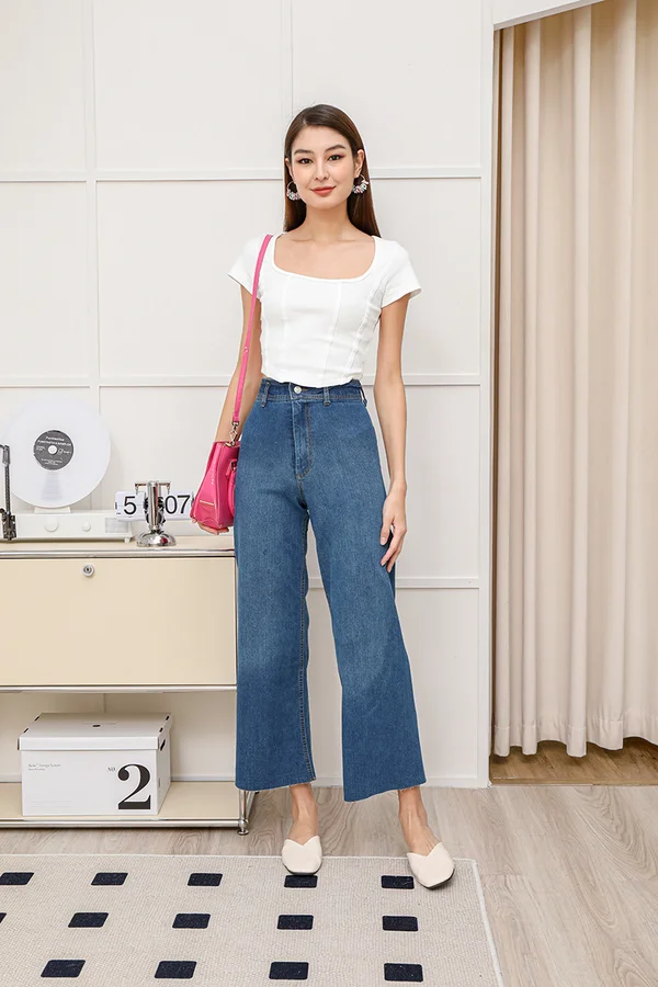 Reason to Strut Wide Leg Denim Culottes Darkwash