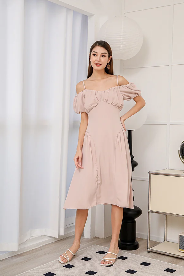 Steeped in Shirred Elegance Corset Waist Dress Pink