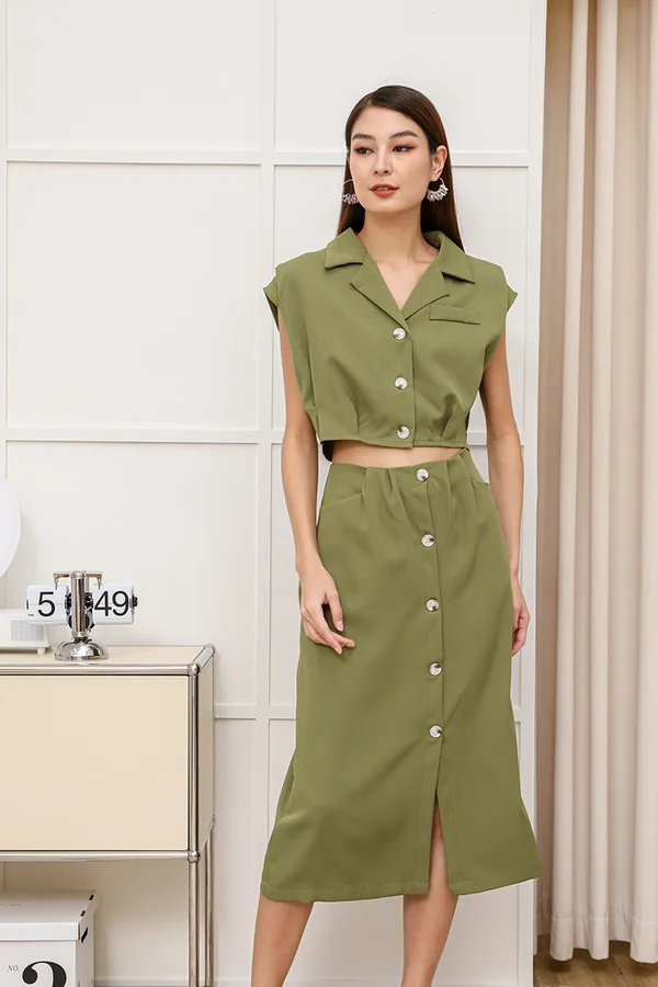 Slaying Safari Button Midi Skirt