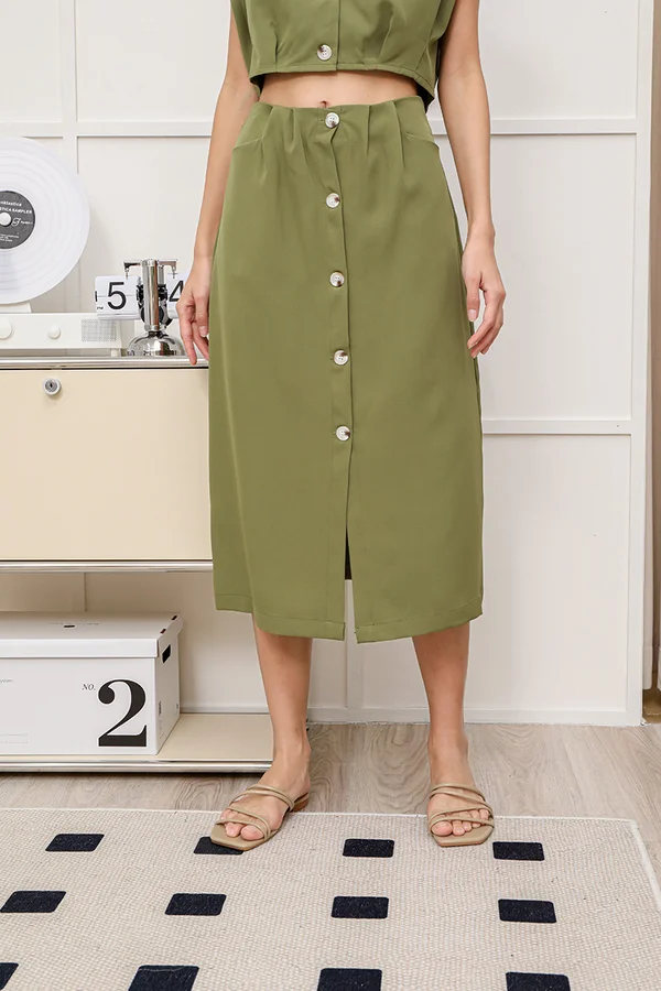 Slaying Safari Button Midi Skirt