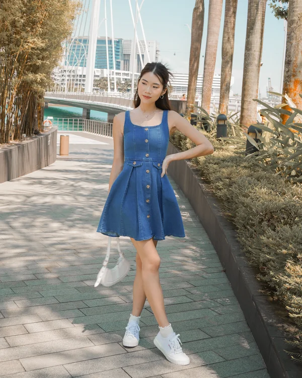 The Winning Streak Denim Button Dress Midwash