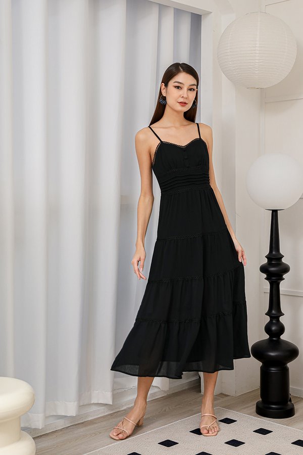 Tier Thoughts and Swishes Midi Dress Black