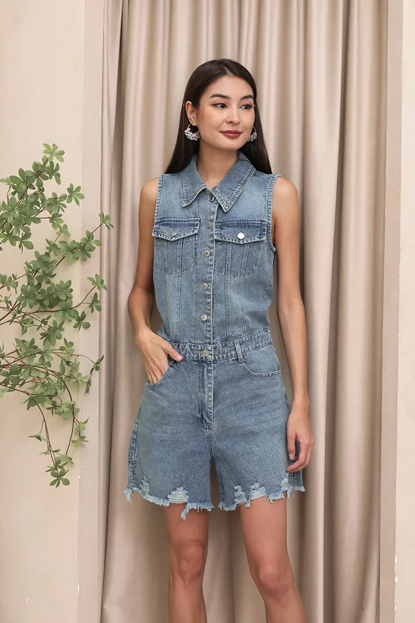 Detective Denim Utility Shirt Culotte Romper
