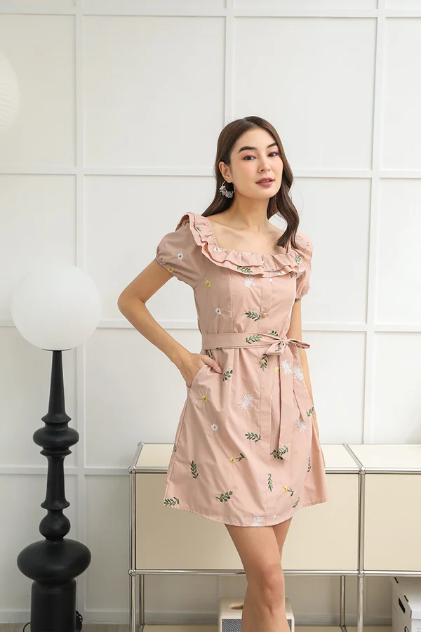 Baby Breaths Abound with Daisy Broderie Dress Pink