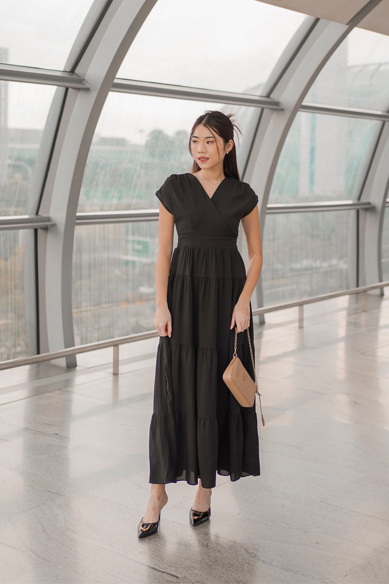Kimono Keepsakes Tiers Maxi Dress Black | lechicsg