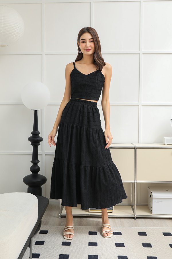 Stripe for the Picking Textured Tiers Midi Skirt