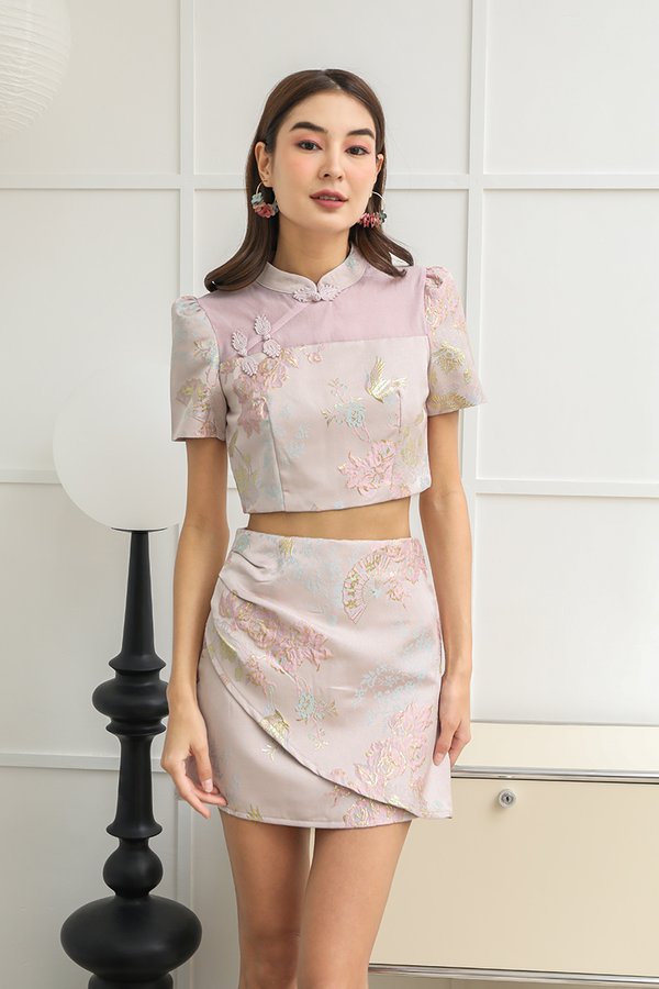 Heralding Orient Fanfare Silk Embroidered Tulip Skorts Pink