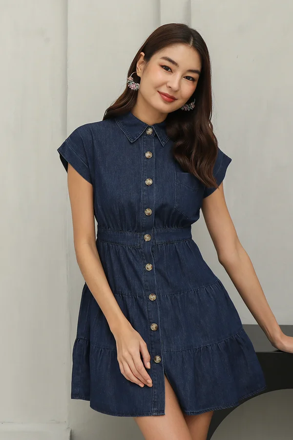 Carpe Denim Tier Shirt Dress Darkwash