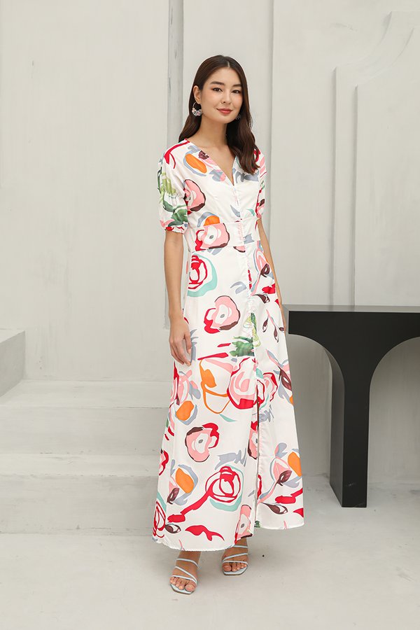 Art of Abstraction Florals Maxi Shirt Dress