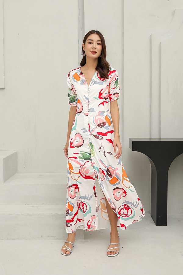 Art of Abstraction Florals Maxi Shirt Dress