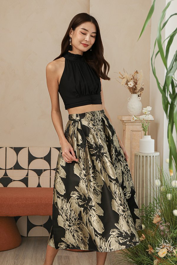 Prancing Florals Gilded Jacquard Midi Skirt
