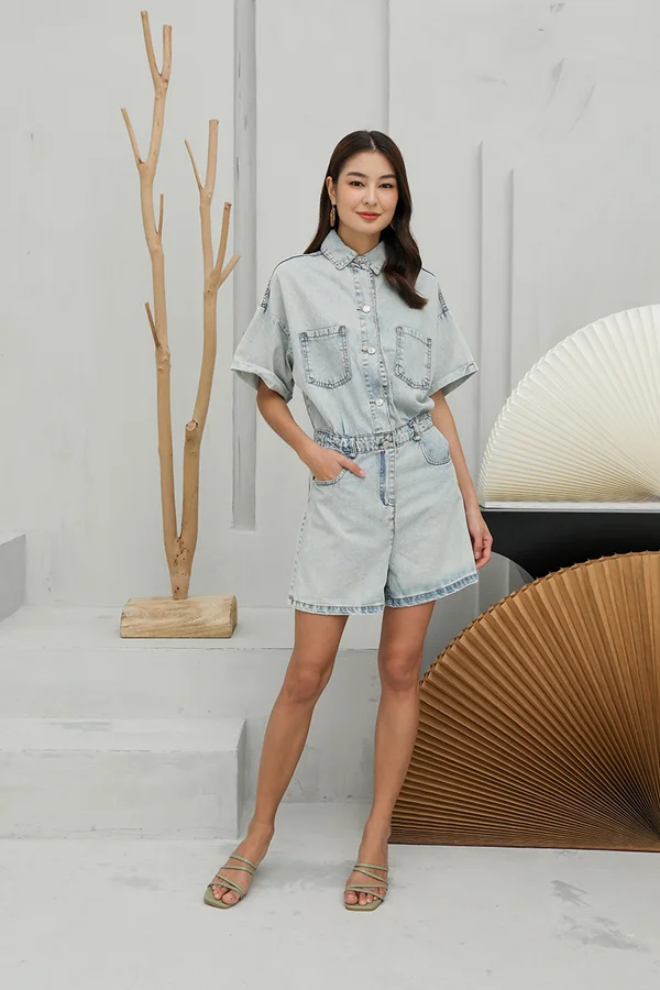 Lightwash Luxury Utility Denim Romper Lightwash