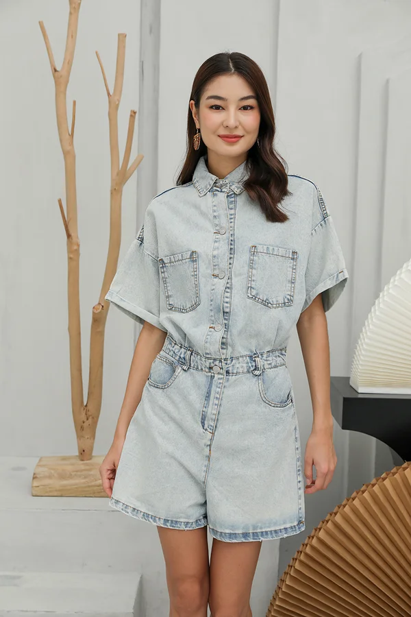 Lightwash Luxury Utility Denim Romper Lightwash