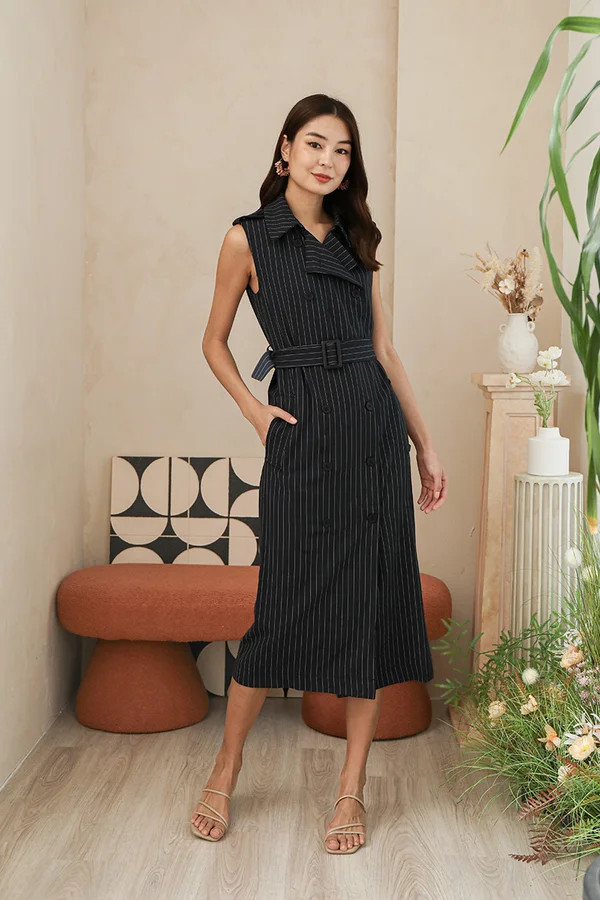 Sails Savoir Faire Stripes Belted Vest Maxi Dress