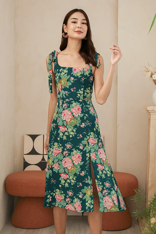 Peonies Amid Lush Greenery Floral Midi Dress